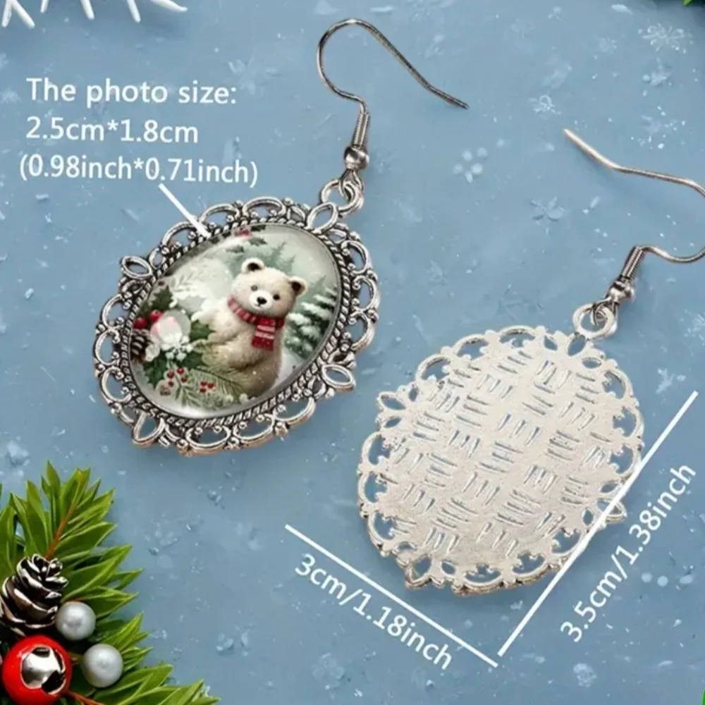 Silver Bear Victorian‎ Animal Print Christmas Holiday Winter Festive Earrings